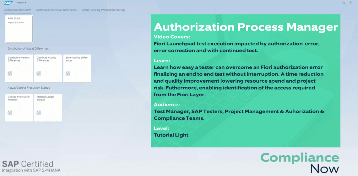 Authorization Process Manager - SU53 & Fiori Testing